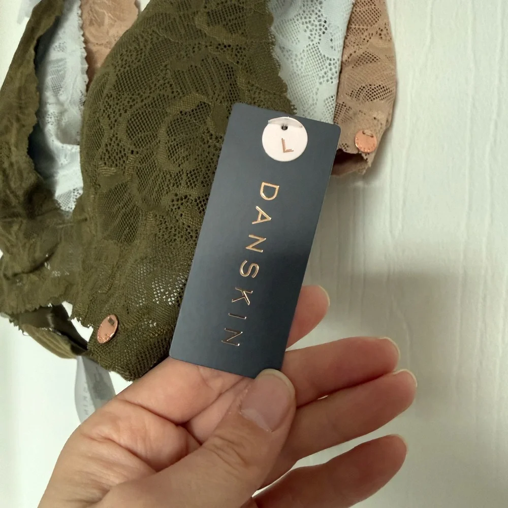 Danskin Lace Bralette Trio - Olive, Tan, Gray - Picture 6 of 7